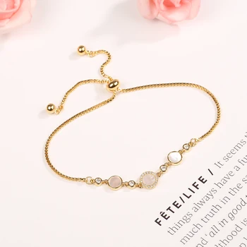 

2020 Fashion Korean Women Copper Adjustable Bracelet Round Shell Zircon Simple Bangle Shiny Jewelry Accessory Hand Chian