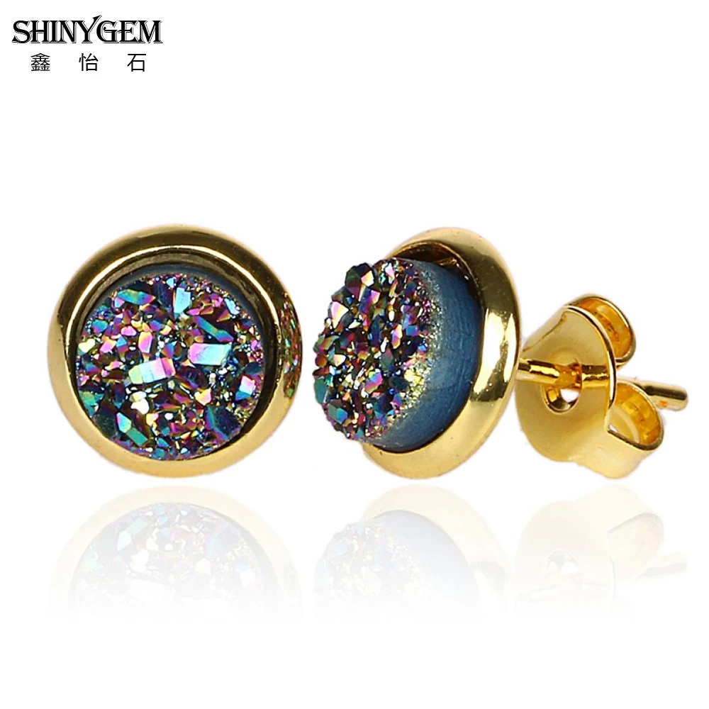 ShinyGem 6 мм/8 мм/10 мм/12mm круглый Агат Серьги позолота Натуральный камень гвоздики