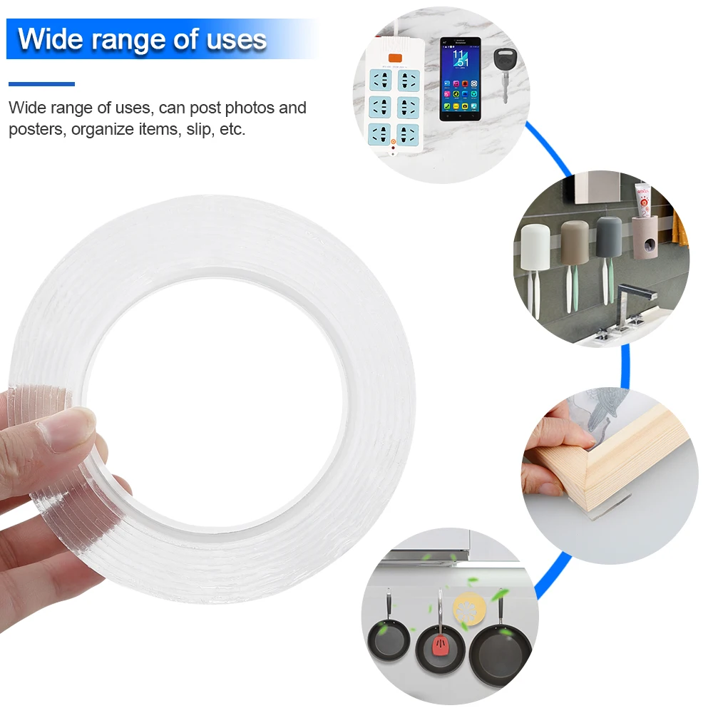 

1M Double-Sided Reusable Adhesive Nano Traceless Tape Width 1MM Transparent Washable Adhesive Loop Disk Tie Glue Gadget Dropship