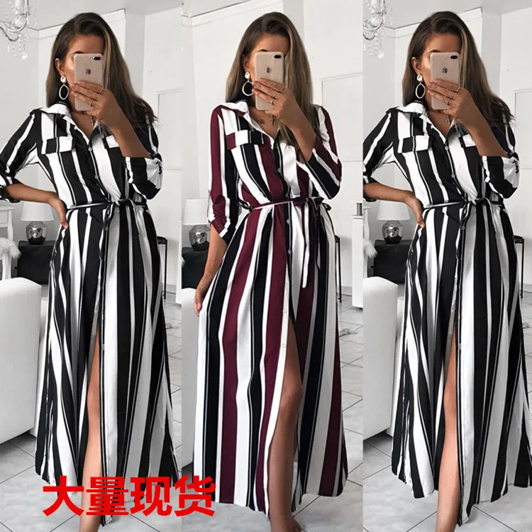 

1321 # Autumn And Winter New Style Stripes Long Sleeve Bandage Cloth Dress