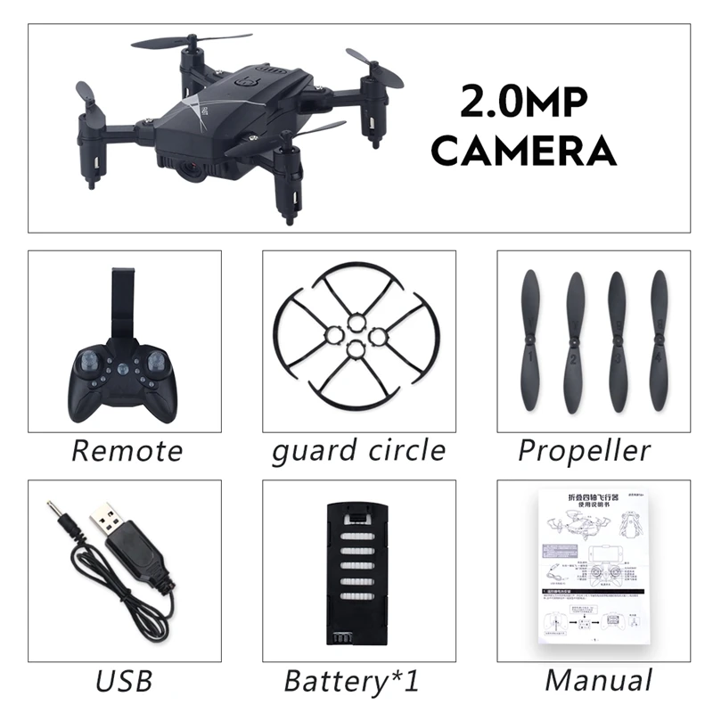 Квадрокоптер мини Дрон RC вертолет Профессиональный складной Дрон HD Дроны с камерой WiFi FPV видео съемки Дрон игрушки - Цвет: Black 2.0MP Camera