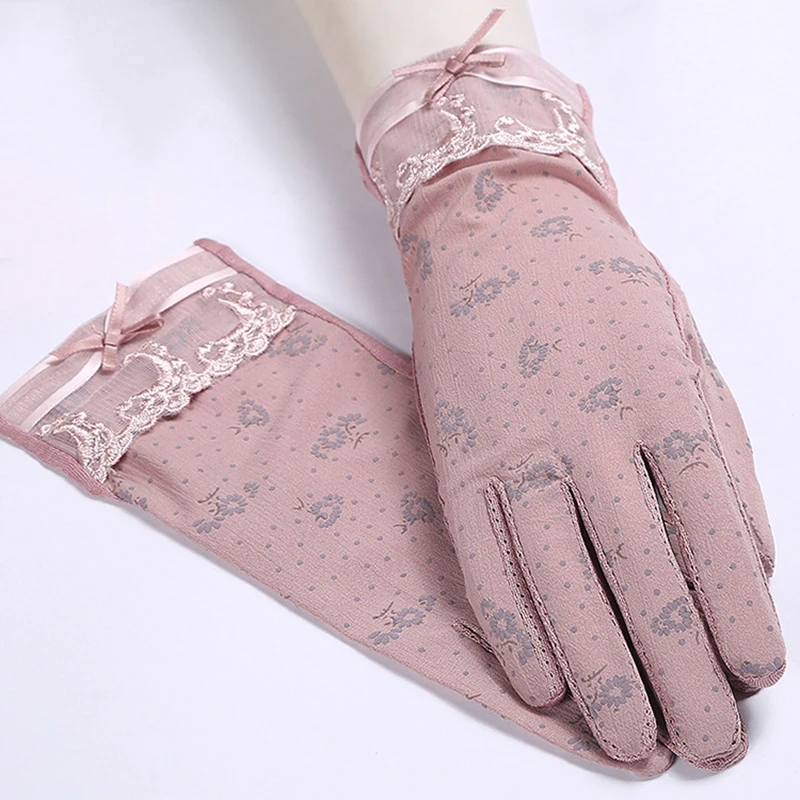 

Summer Sunscreen Gloves Women Short Lace Touchscreen Gloves Outdoor UV Protection Driving Glove Sweet Girls Pink Mittens