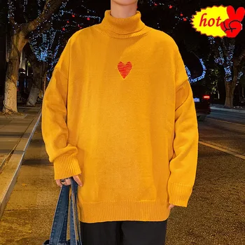 

Trend Winter Fashion Loose Casual Turtleneck Print Men's Monochrome Versatile Sweater Clothes Masculina