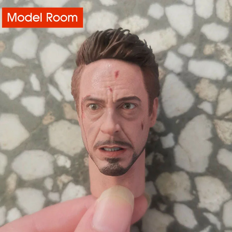 

1/6 Tony Injured Head Sculpt Robert Downey Jr. Bleeding Head Carving Model Fit 12'' Male Soldier Action Figure Body