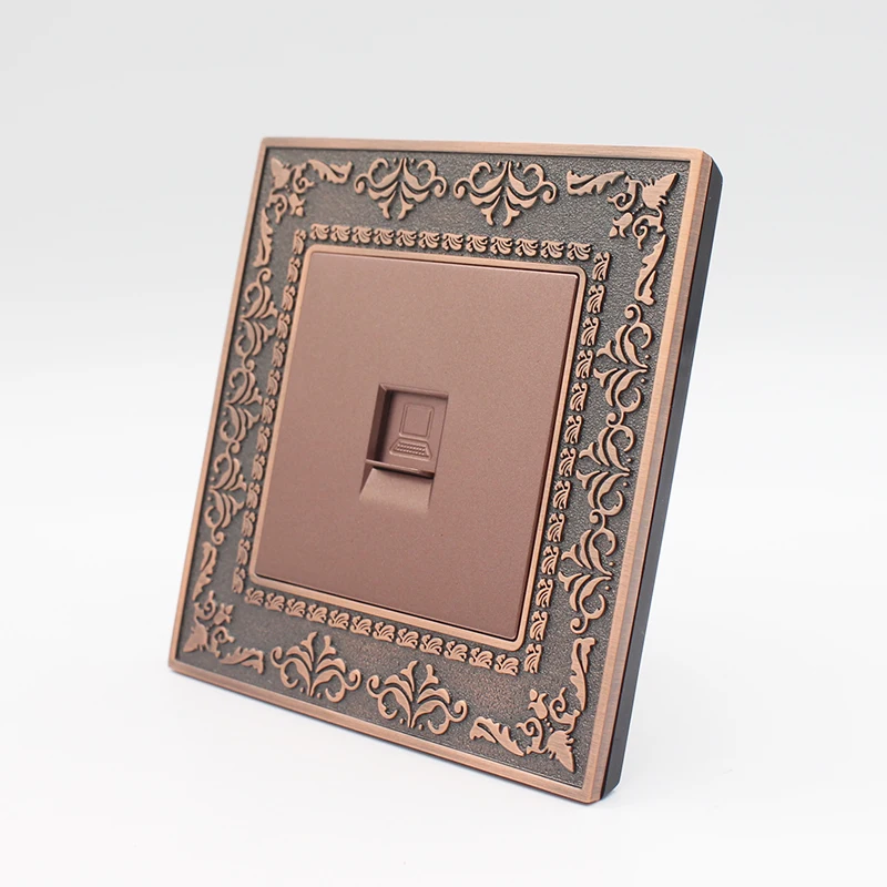 

Embossing Retro Zinc Alloy Panel Wall Socket 1 Gang CAT5E RJ45 Internet Data Computer Connector AC 110~250V