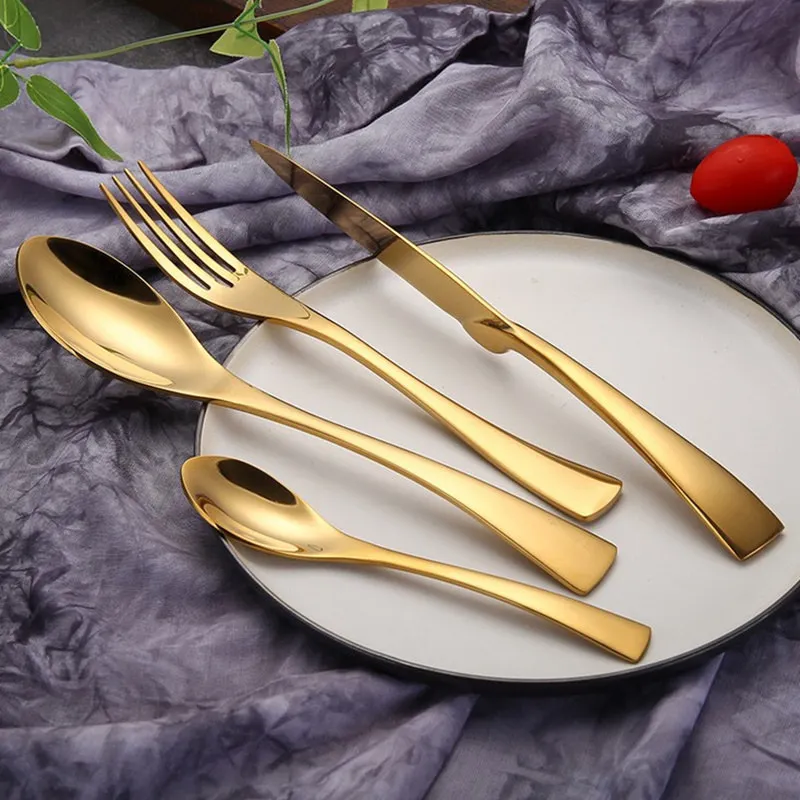 

4pcs/Set Silver Cutlery Gold Flatware Black Tableware Stainless Steel Steak Knives Fork Spoon Kitchen Christmas Dinnerware Gift