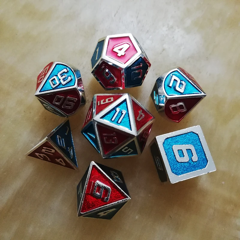 dnd dice metal rpg set polyhedral dungeons dragon d20 10 6 8 12 table games Zinc alloy Blending red blue digital dice pattern