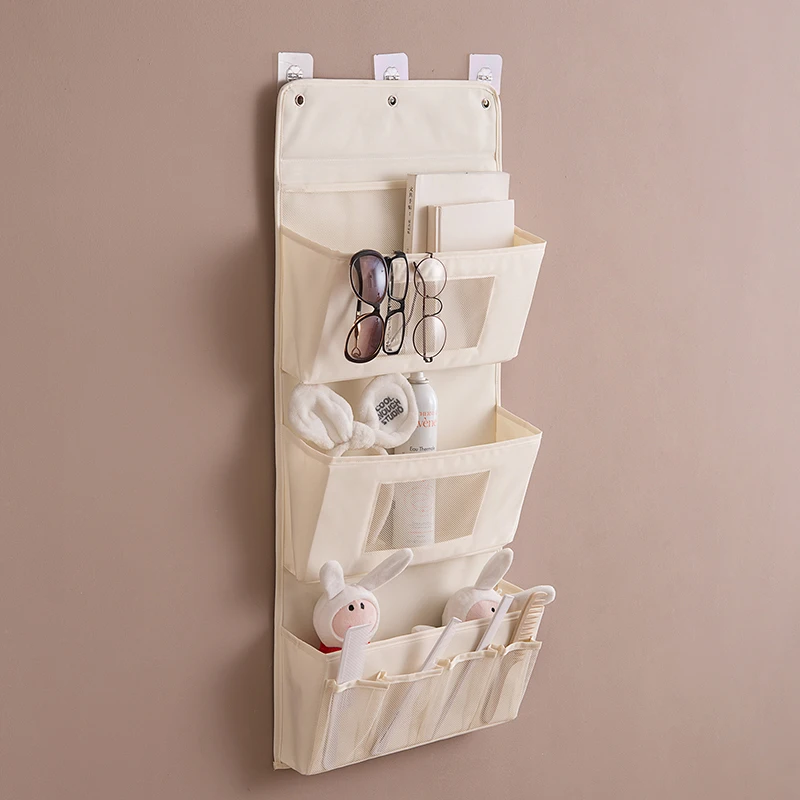 apricot Storage bag hanging bag wall hanging door multi-layer fabric finishing bag dormitory storage bag sundries storage WF805342 - Цвет: apricot