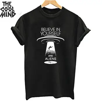 

COOLMIND 100% cotton short sleeve cool believe in yourself print women T shirt casual summer women tshirt female o-neck tees