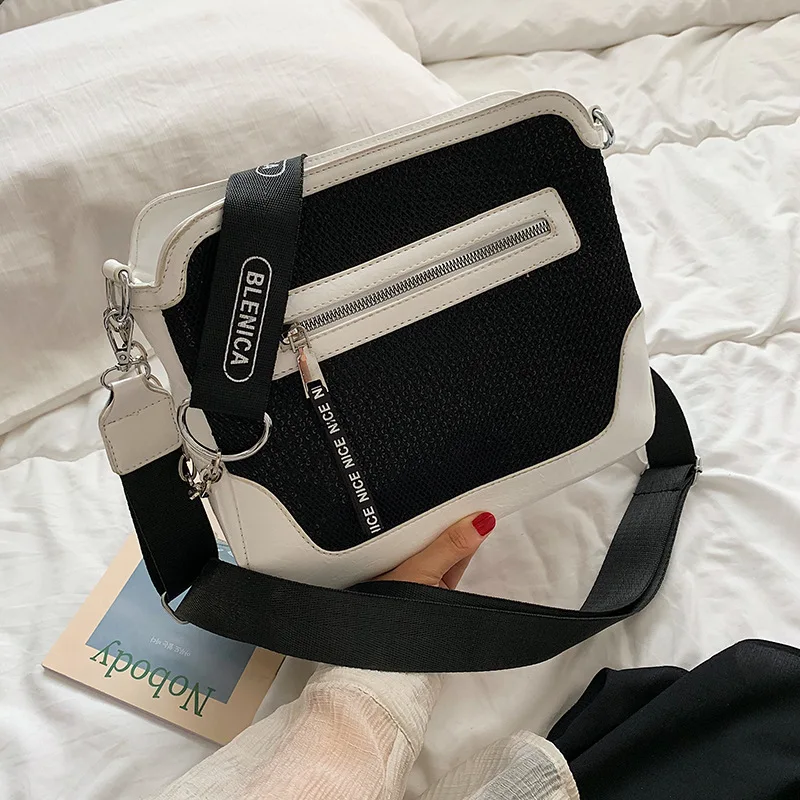 

JIULIN 2019 new net red black bag foreign style summer shoulder slung broadband bag