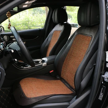

2 Pcs New Car Seat Cover PU Leather Splice Woven Cloth Universal Easy to Clean Anti-Slip Four Seasons General Car Seat Cushion