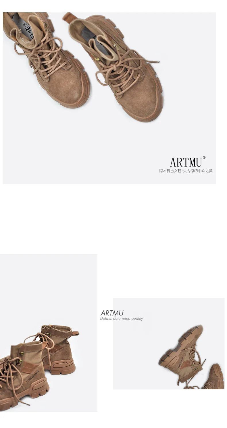 Artmu; оригинальные новые парусиновые полусапожки; Ботинки martin на толстой подошве для отдыха; женская обувь с высоким берцем; удобные ботильоны на шнуровке
