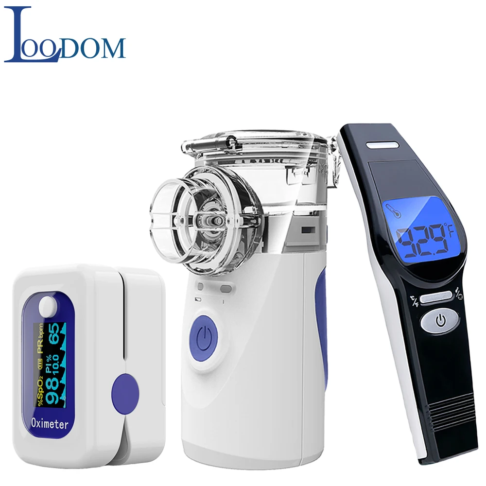 Loodom Mini Handheld Silent Inhale Nebulize Portable Finger Pulse Oximeter OLED Thermometer Digital