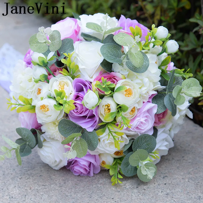 JaneVini светло фиолетовый Свадебный букет невесты браслет цветы искусственные розы корсаж для жениха бутоньерка Невеста Свадебный букет