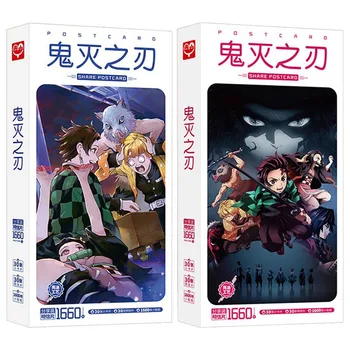 

New Anime Demon Slayer: Kimetsu no Yaiba Kamado Tanjirou Nezuko Postcard Post Cards Sticker Artbook Gift Cosplay Props Book Set