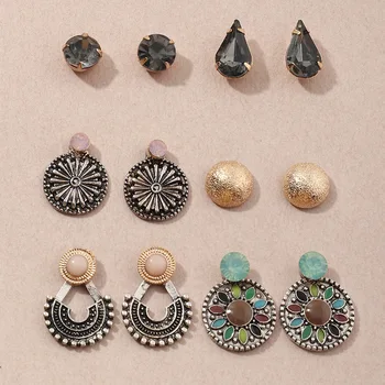 

Ornament Retro Fashion Geometry Decorative Pattern Earings Set Versatile Set Colorful