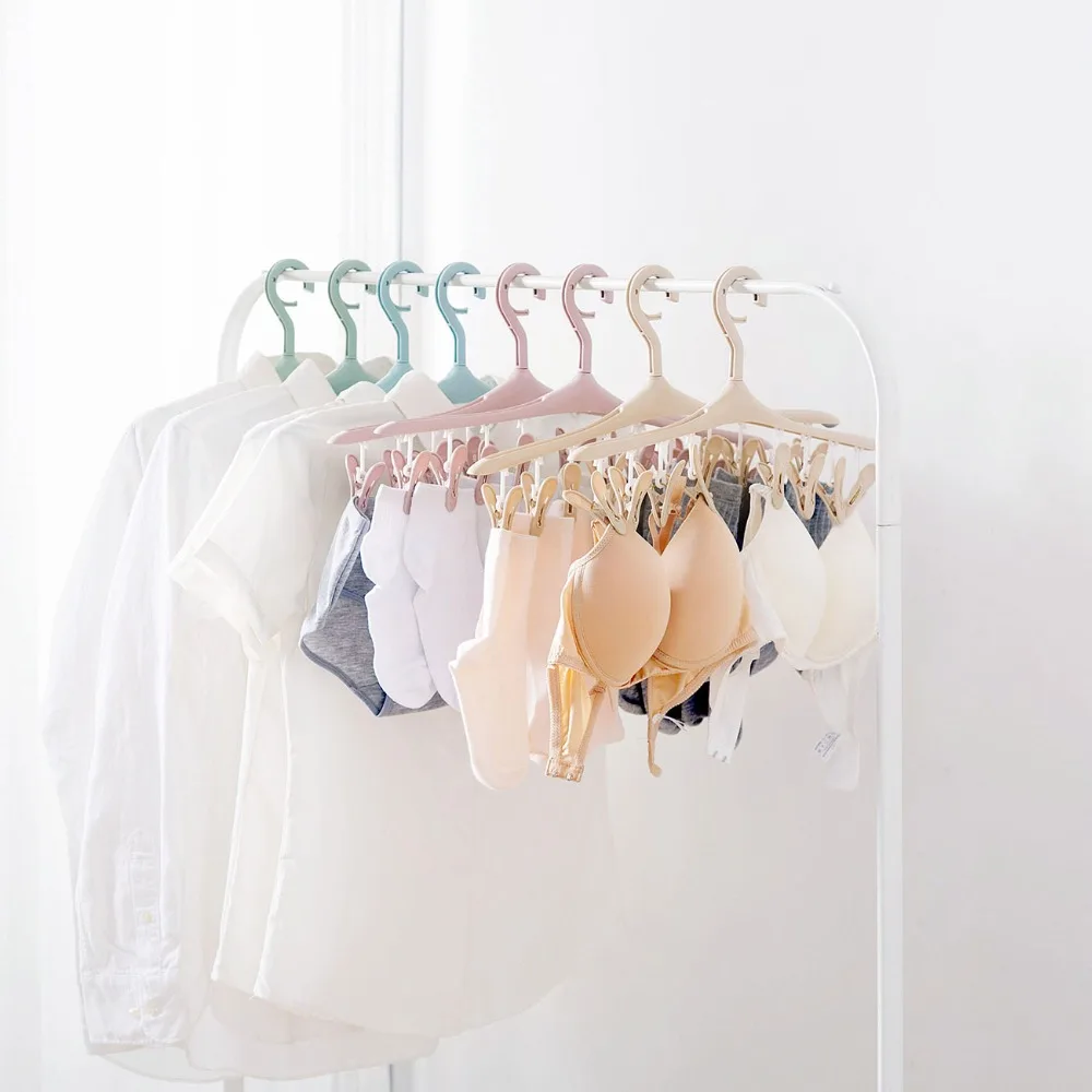 Practical 8Clips Folding Underwear  Bra Sock Hanger Drying Clothes Rack DryerSP 