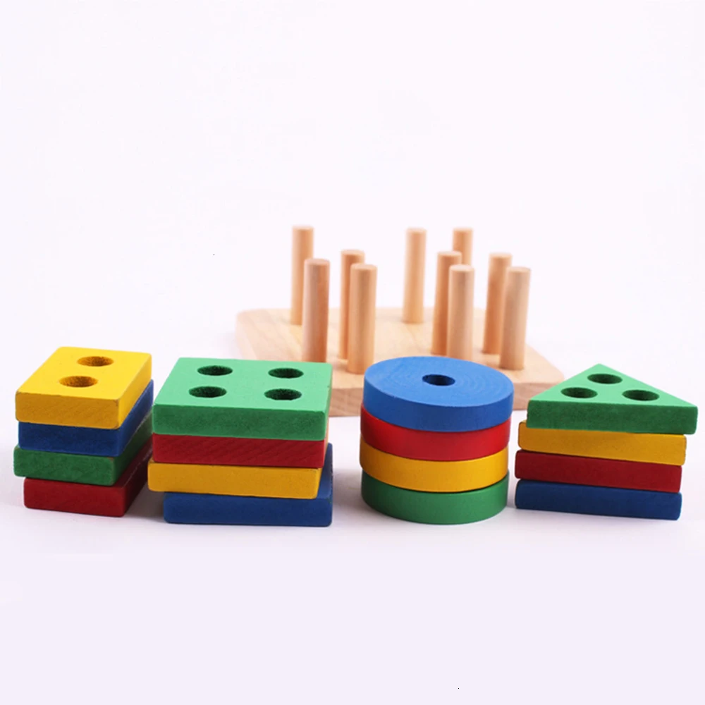 Wooden Geometric Sorting ShapeStacking Puzzled Montessori for Toddlers Toys WS 