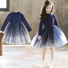 Платье с длинными рукавами для девочек; модные сетчатые платья принцессы в стиле пэчворк; Новая осенне-зимняя детская одежда; бархатные вечерние платья для девочек-подростков