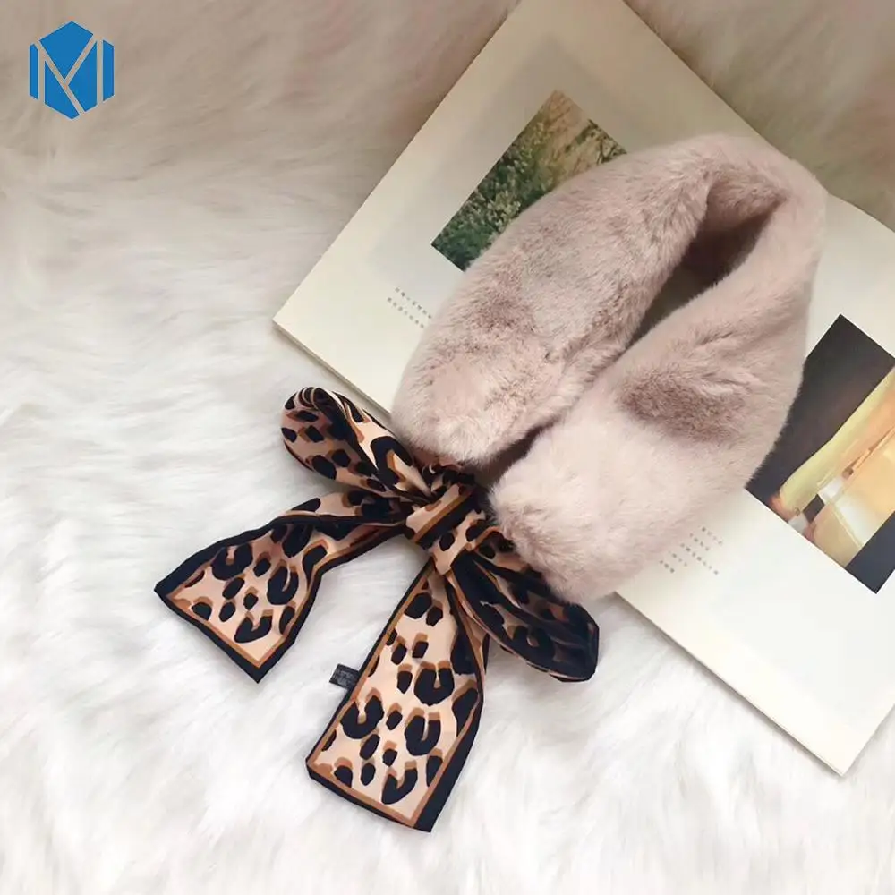 Модный мягкий женский шарф из искусственного кроличьего меха, теплый зимний шарф с плюшевым воротником, шерстяные шарфы для девочек - Цвет: Leopard Khaki