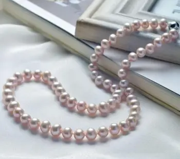 

Jewelry Free Shipping classic 9-10mm south sea natural round lavender pearl necklace 18inch