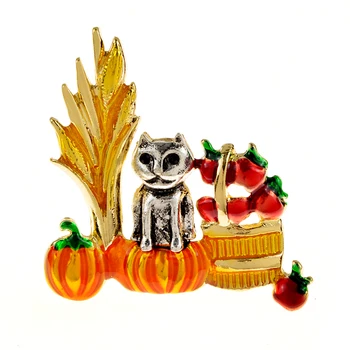 CINDY XIANG-broche de gato de calabaza y manzana para Día de Acción de Gracias, cesta con Pin de Animal bonito, accesorios de abrigo a la moda, buen regalo 1