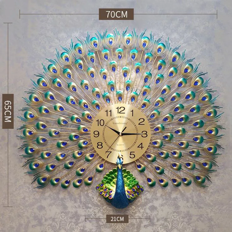 Современный дизайн настенные часы Павлин домашний декор настенные часы гостиная спальня немой часы настенные металлические цифровые настенные часы - Цвет: A