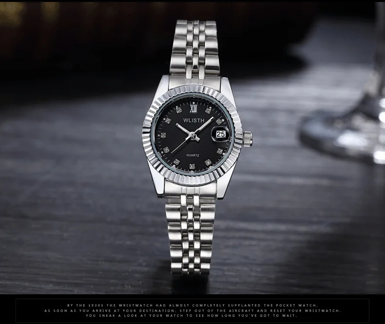 Мужские брендовые водонепроницаемые часы с кристаллами, Стальные наручные часы, деловые часы для влюбленных, подарок, Часы Montre Homme Reloj - Цвет: Silver-Black-Lady