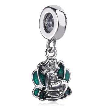 

Authentic 925 Sterling Silver Bead Charm Green Enamel Ariel In Her Shell Pendant Beads Fit Pandora Bracelet Bangle DIY Jewelry