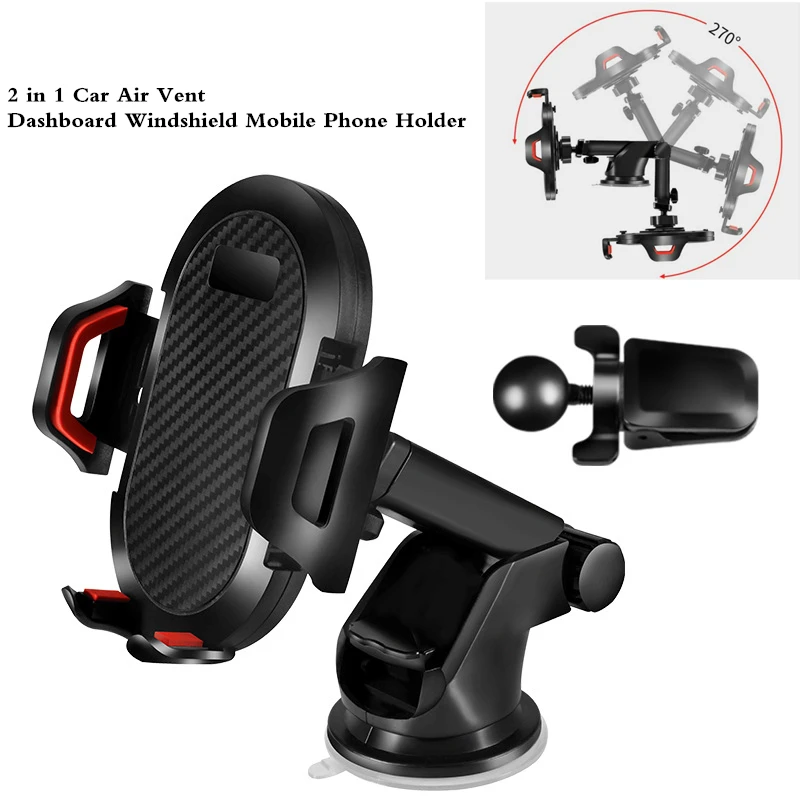 

1Pcs Car Mobile Phone Holder Long Rod Automatic Lock 2 in 1 Car Air Vent Dashboard Windshield Telescopic Suction Cup Bracket