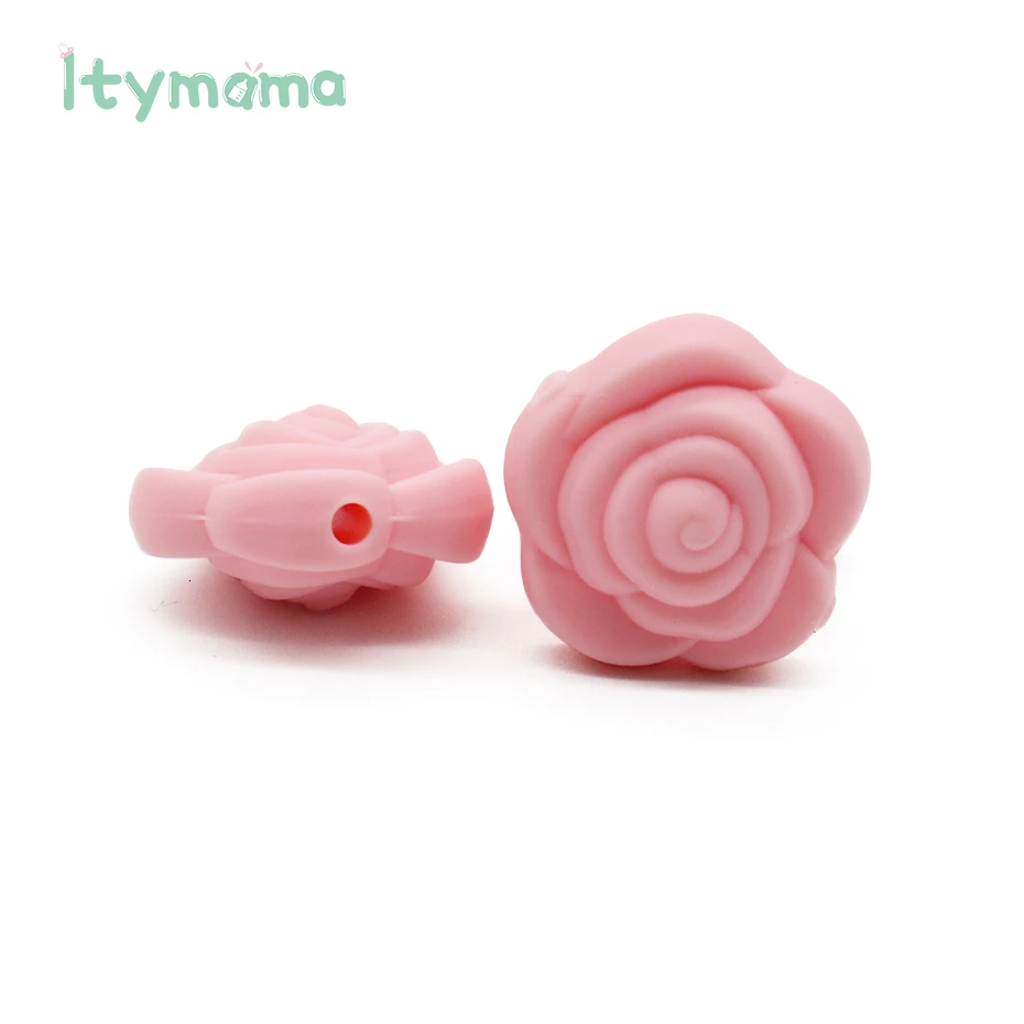 Розовый Itymama, 15 шт., детский прорезыватель, без БФА, розовый, силиконовый бисер, в форме цветка, для прорезывания зубов, ожерелье, сделай сам, соска, клипса, цепочка - Цвет: Розовый
