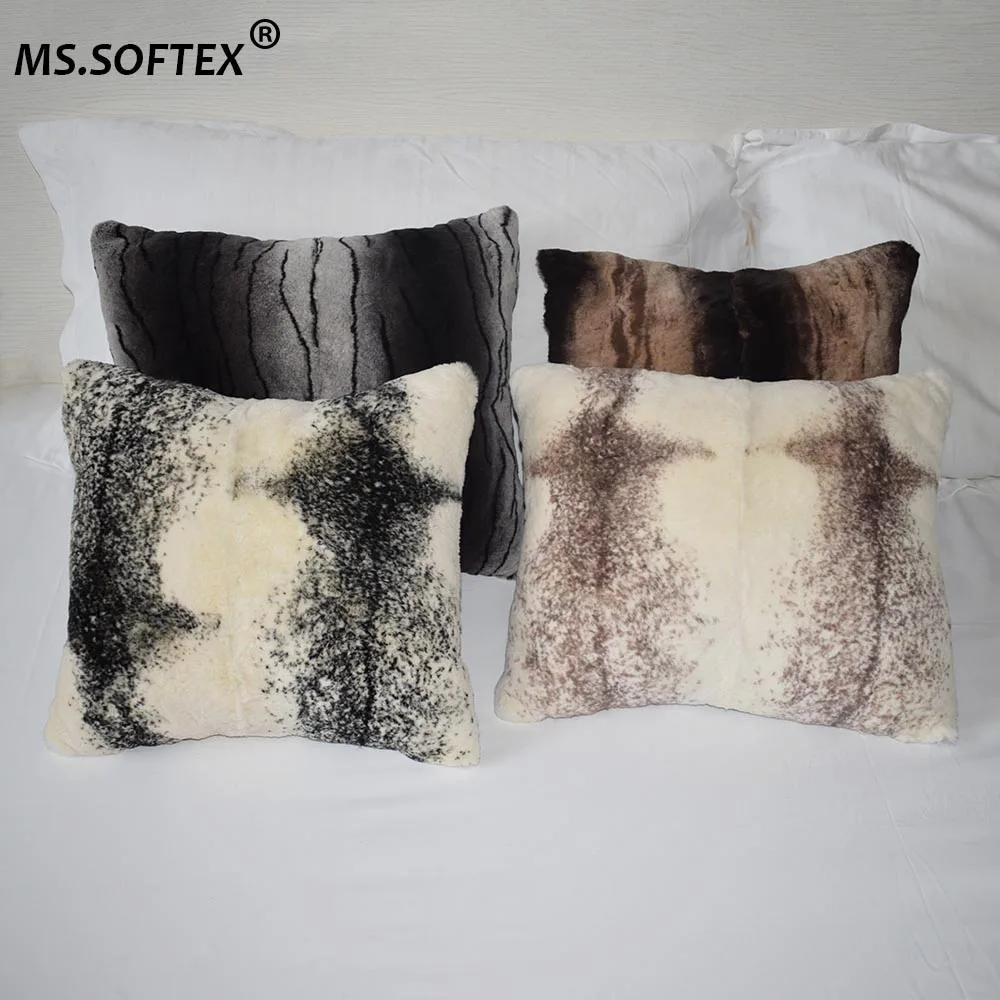 

Ms.softex Genuine Rex Rabbit Fur Pillow with stuffing Natural Fur Cushion Soft Fur Pillow One sided Fur Pillow