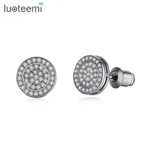 LUOTEEMI, простой дизайн, круглые серьги-гвоздики для женщин, для свиданий, микро белый/голубой кубический циркон, двойной цвет, модное ювелирное изделие, подарок