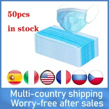 Free Ship 50Pcs 3Layer Disposable Earloop Face Mouth Mask Facial Safety Personal Outdoor Mask Mascarillas 72h Express Delivery