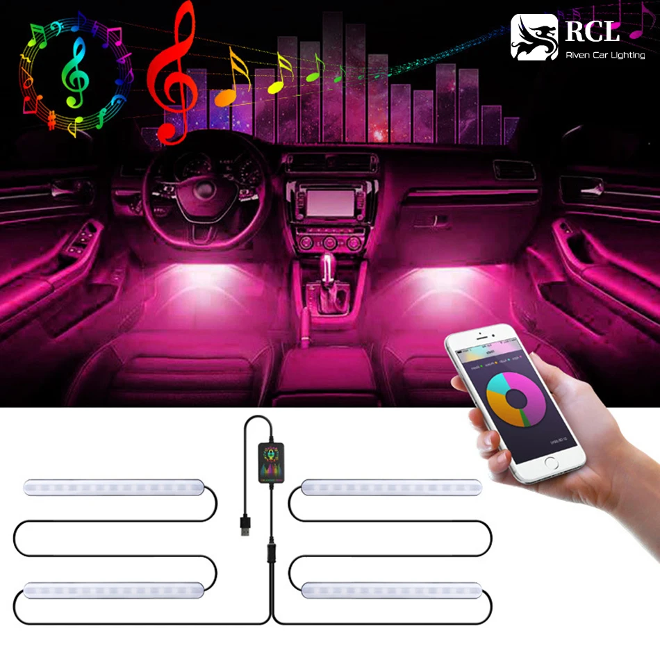 

Best Selling 48 LED USB Interface Car Indoor Atmosphere Lamp RGB Multi-mode Wireless Remote Control Can be Voice Controlled