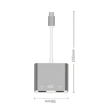 

1 PC Grey USB Type C to Dual HDMI Adapter Hub Converter for Windows OS X Linux for Android System
