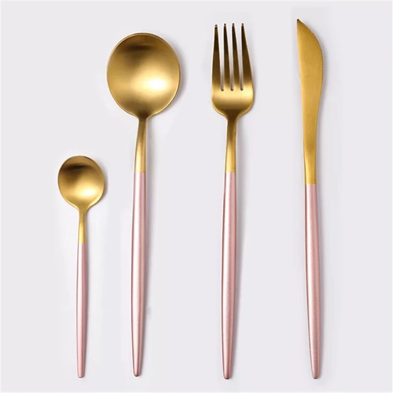 Pink Gold Лидер продаж, европейские столовые приборы из чистого золота, набор из нержавеющей стали, Западный нож, вилка, ложка, столовые приборы, кухонная посуда, столовый набор - Цвет: Pink Gold