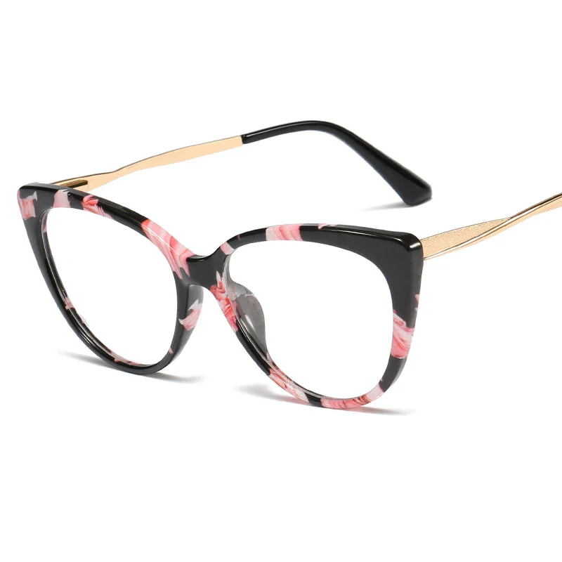 JASPEER Flat Mirror Optical Glasses Female Metal Luxury Brand Designer Spectacles Transparent Cat Eye Glasses Frame Male Myopia