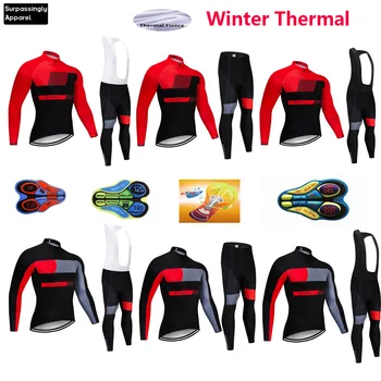 

Winter 2019 Racing TEAM Long Sleeve Cycling Jersey Bike Pants Set Mens Ropa Ciclismo Thermal Fleece Bicycling Maillot Culotte
