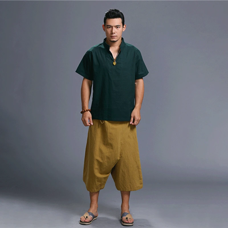 

Ma Fan Cotton Linen Origional Ethnic-Style Lantern Wide-Leg Casual Pants Men And Women through Wear Fisherman Pants