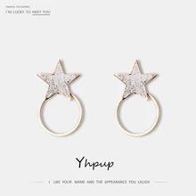 Yhpup, модные круглые геометрические серьги-гвоздики со звездами, стразы из нержавеющей стали, шикарные серьги высокого качества для женщин, вечерние серьги