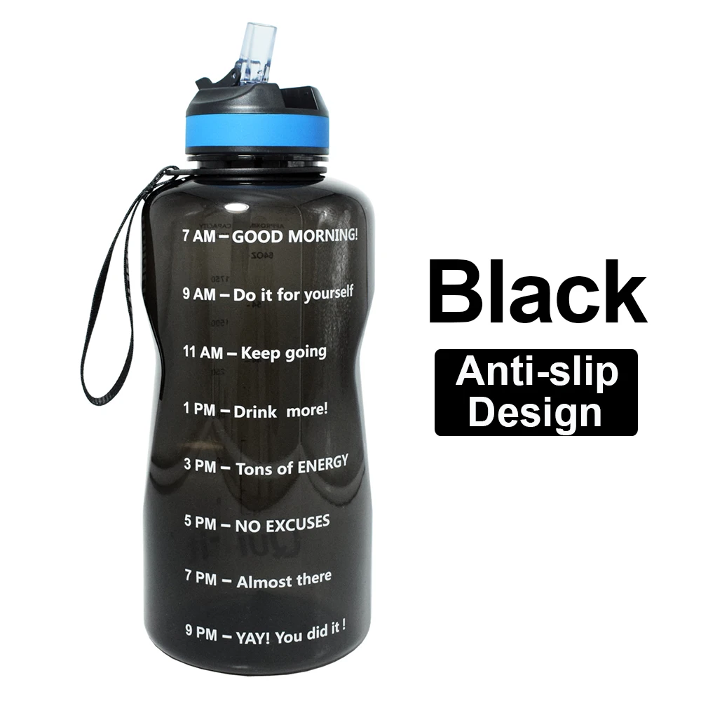 Black Bottle QuiFit, 2л, 1,3л, 450 мл, Половина галлонов, Тритан, бутылка для воды с соломинкой, BPA Free My Drink Bottles, портативный шейкер для протеина, спортивный кувшин для тренажерного зала - Цвет: Black Bottle