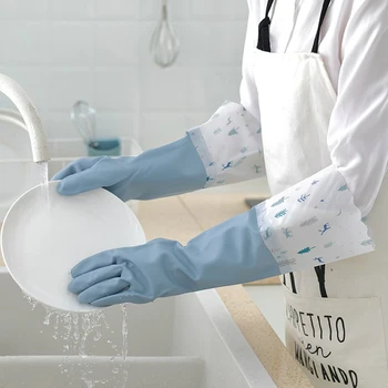 

Latex Gloves Kitchen Gloves Reusable Waterproof Household Rubber Disposable Cleaning Gloves, Long Cuff, Dish washing For Kitchen