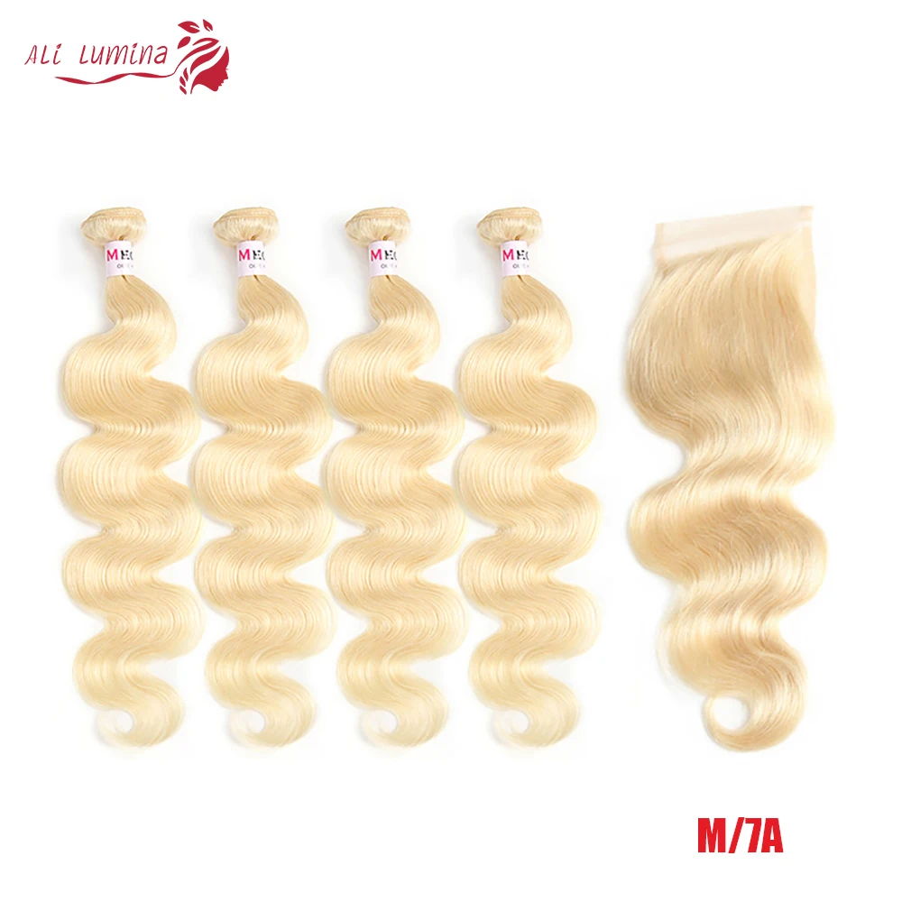 

613 Blonde Bundles With Closure Body Wave Human Hair Bundles With Closure 10-26 Remy Brazilian Hair Weave Bundles With Closure