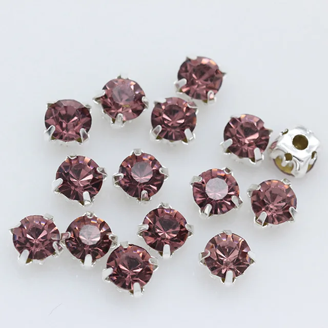 3mm-8mm Claw Cup Crystals Strass Flatback Round Stones Non Hotfix Silver Base Sew On Rhinestones For Clothes DIY Needlework Gems lt amethyst