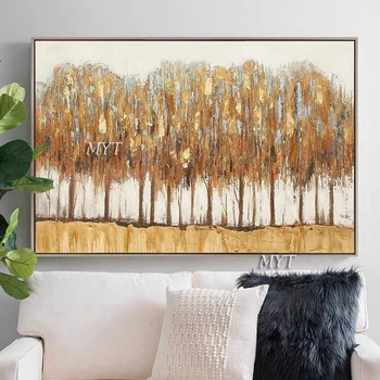 

Gold Abstract Tree Landscape Oil Painting Artwork Paintings Handmade Canvas Wall Pictures Wall Hanging Art For Dining Room Decor