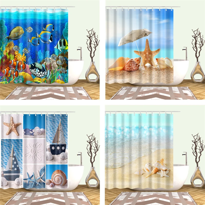 3d-Sea-And-Shell-Shower-Curtains-Fabric-Cloth-Waterproof-Bathroom-Curtain-Set-Washable-Home-Decor-Bathroom