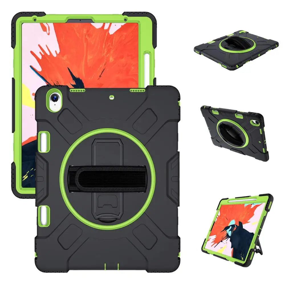 

Protection Case For iPad Pro 11 inch 2018 Silicone Shockproof Case With Pencil Holder & 360 Rotating Kickstand Hand Strap JGX07