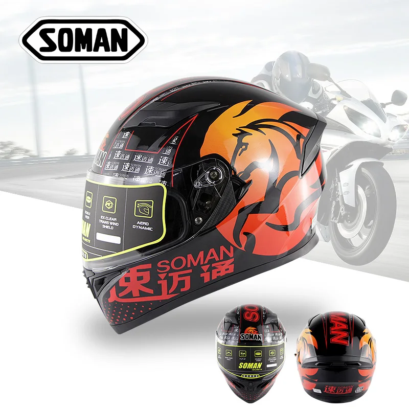 SOMAN 960 Полнолицевой шлем для мужчин Racing Capacete двойной козырек мотоциклетный гоночный шлем, одобренный ECE Casco Moto