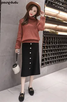 

Poungdudu maternity pregnant women dress wear winter long section knitted skirt tide skirt autumn and winter new fashion tide